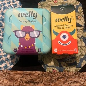 Welly bravery badges (48 count) tin and Welly bravery badges refill (24 count)